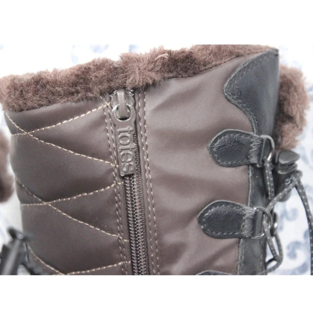 Totes Insulated Quilted Waterproof Winter Boots Women's Size 8‎ Brown Fur Lined